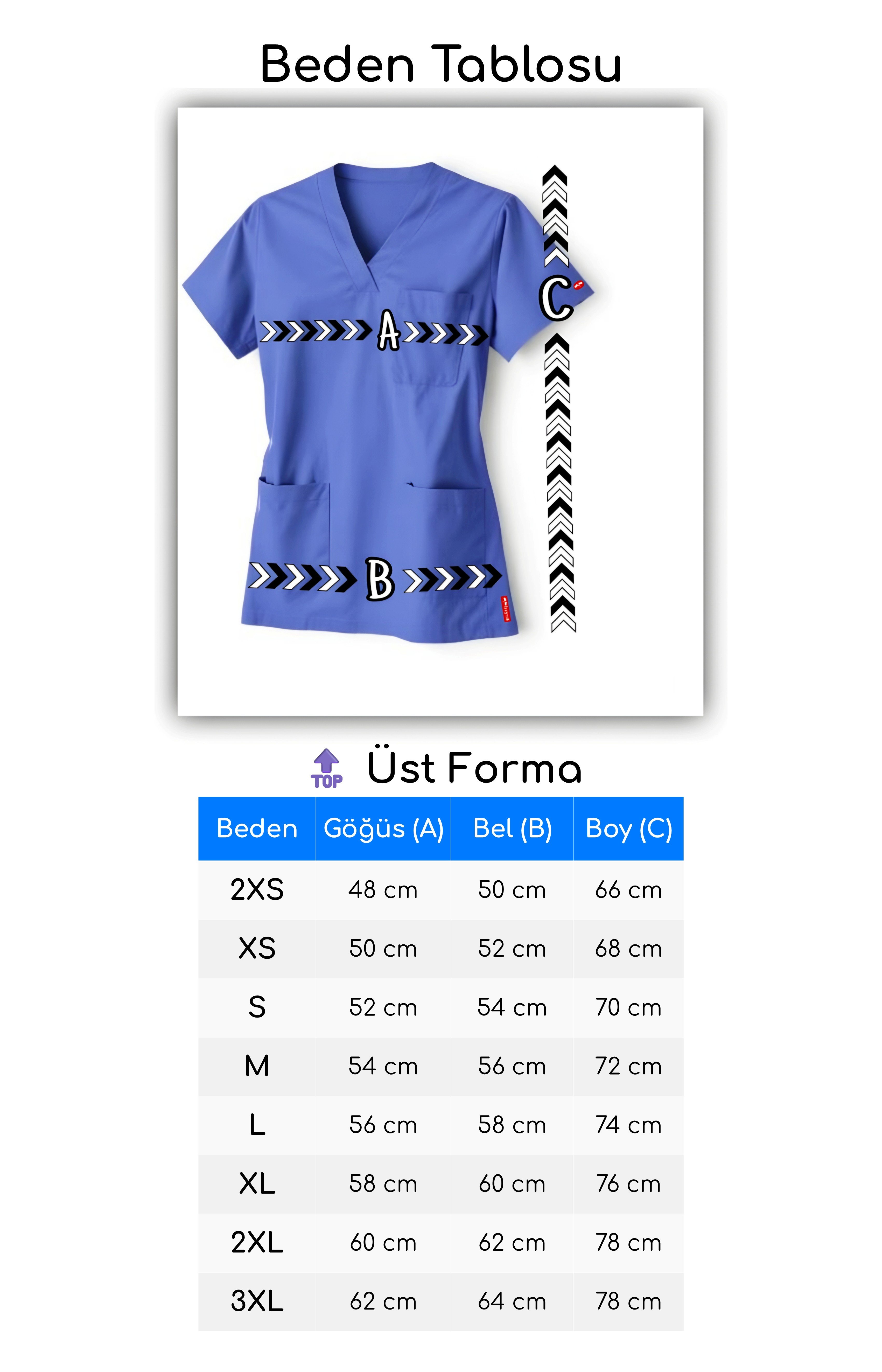 Scrubs Tek Üst Beden Tablosu