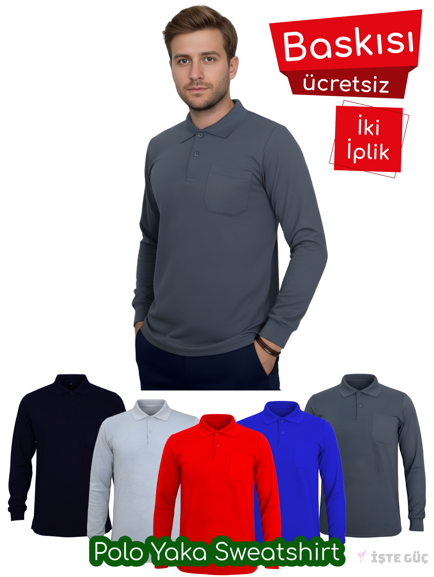 Polo Yaka Sweatshirt | Baskılı •
