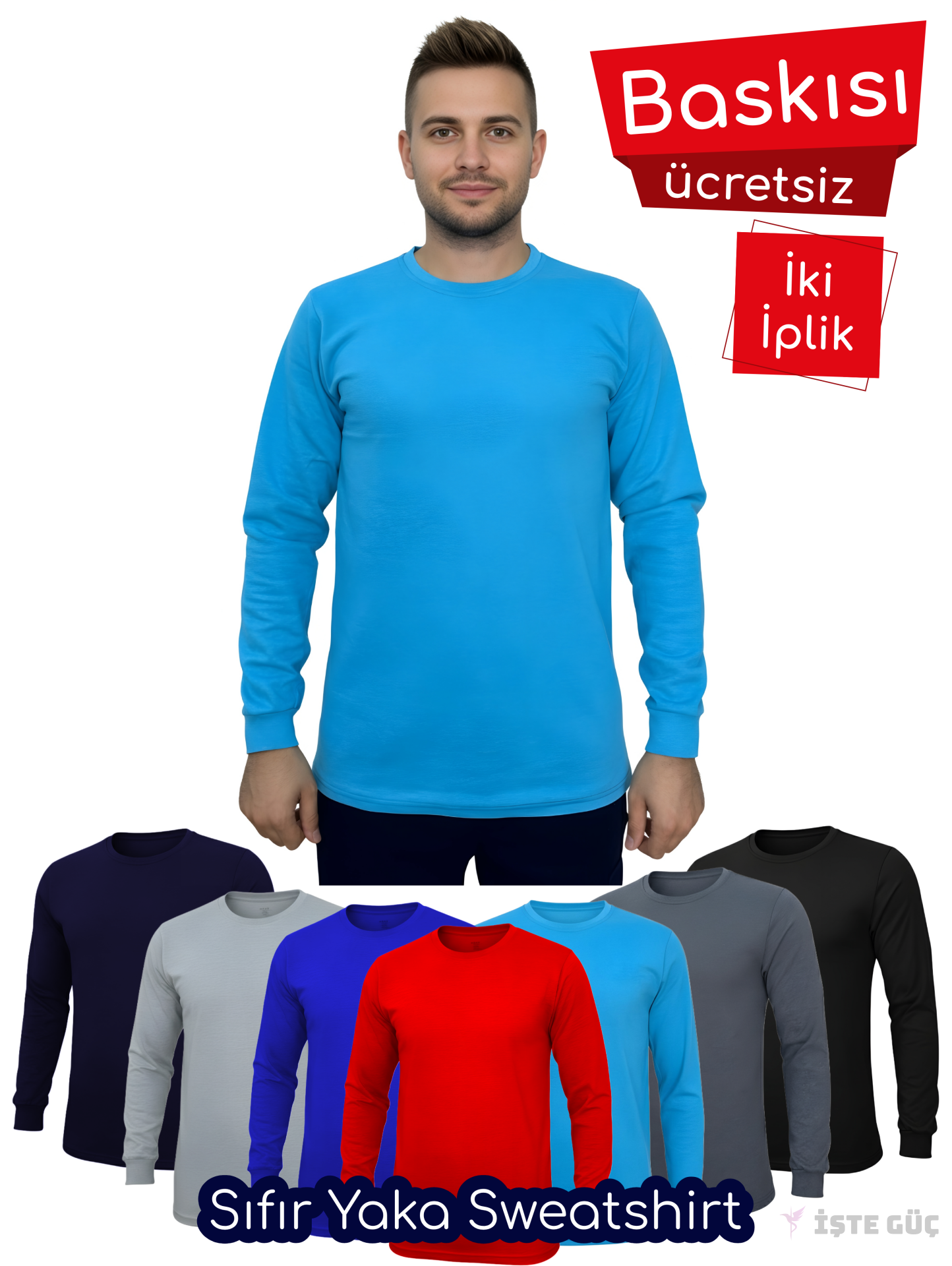Sıfır Yaka Sweatshirt | Baskılı •
