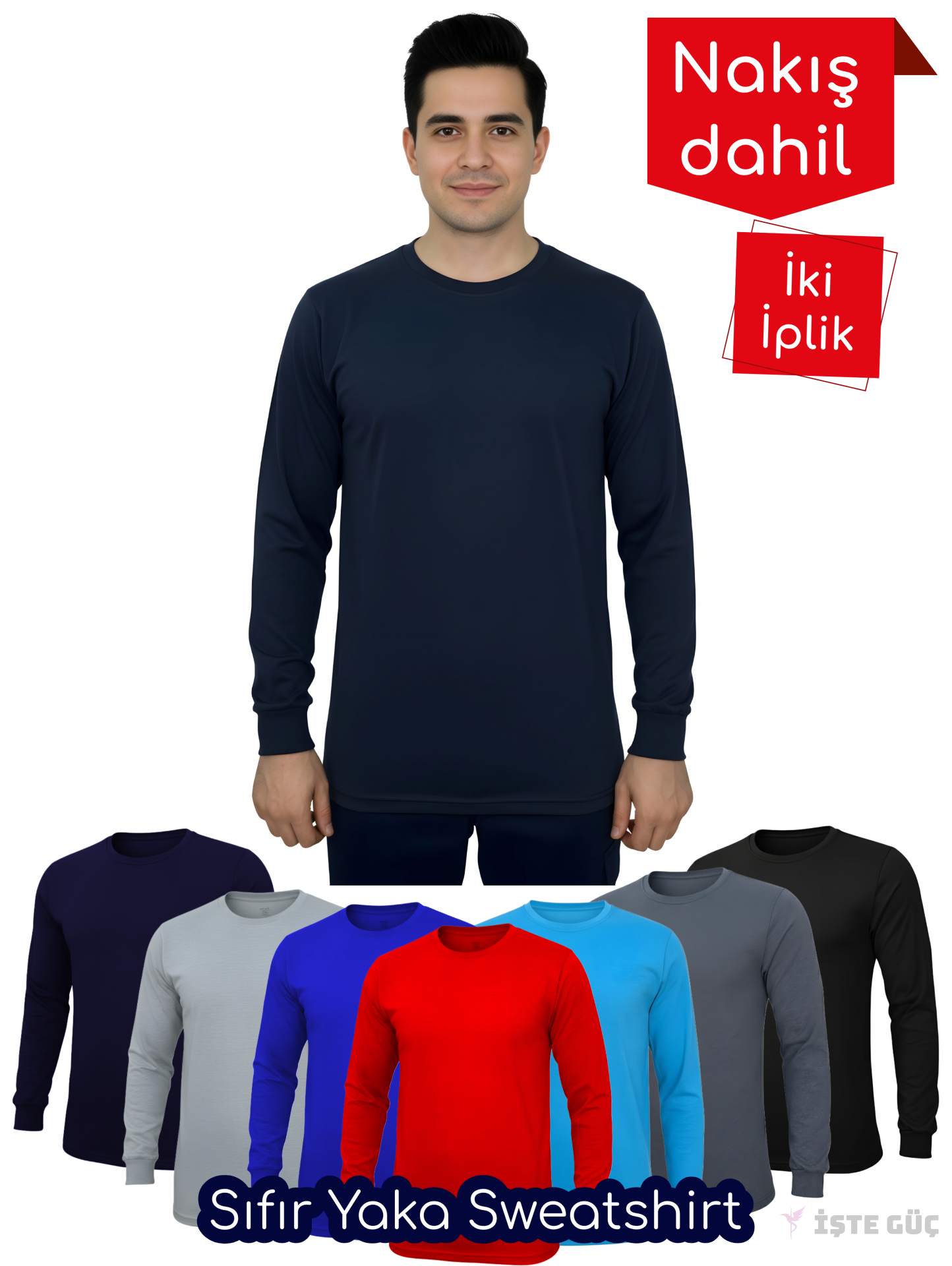 Sıfır Yaka Sweatshirt | Nakışlı •