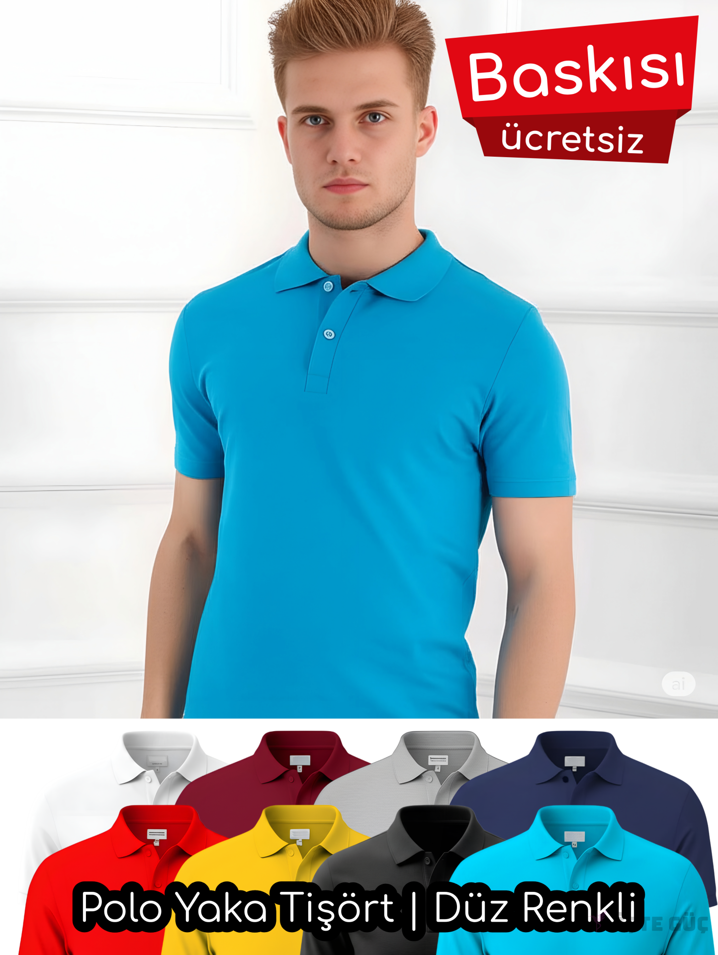 Polo Yaka Tişört | Düz Renkli | Baskılı •