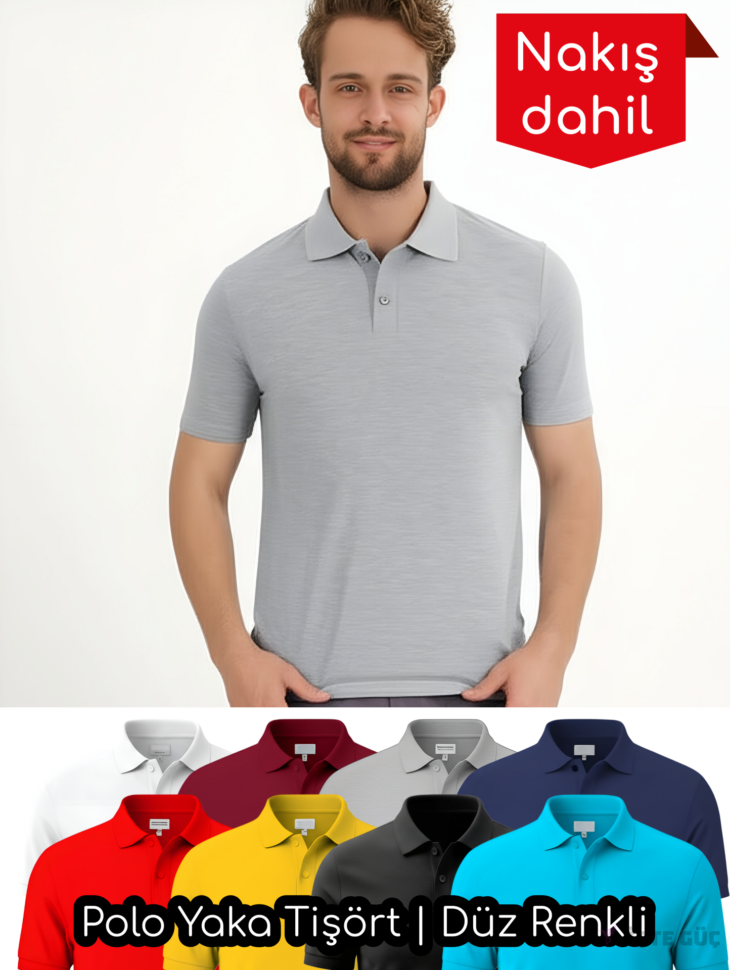 Polo Yaka Tişört | Düz Renkli | Nakışlı •