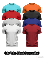 Sıfır Yaka Tişört | Düz Renkli | Baskılı •